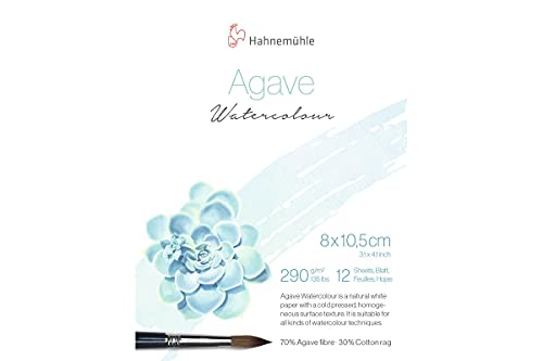 Hahnemühle Agave Watercolour, nachhaltiges Aquarellpapier aus Sisalfasern, 290 g/m², matte Oberfläche, naturweiß, 8 x 10,5 cm von Hahnemühle
