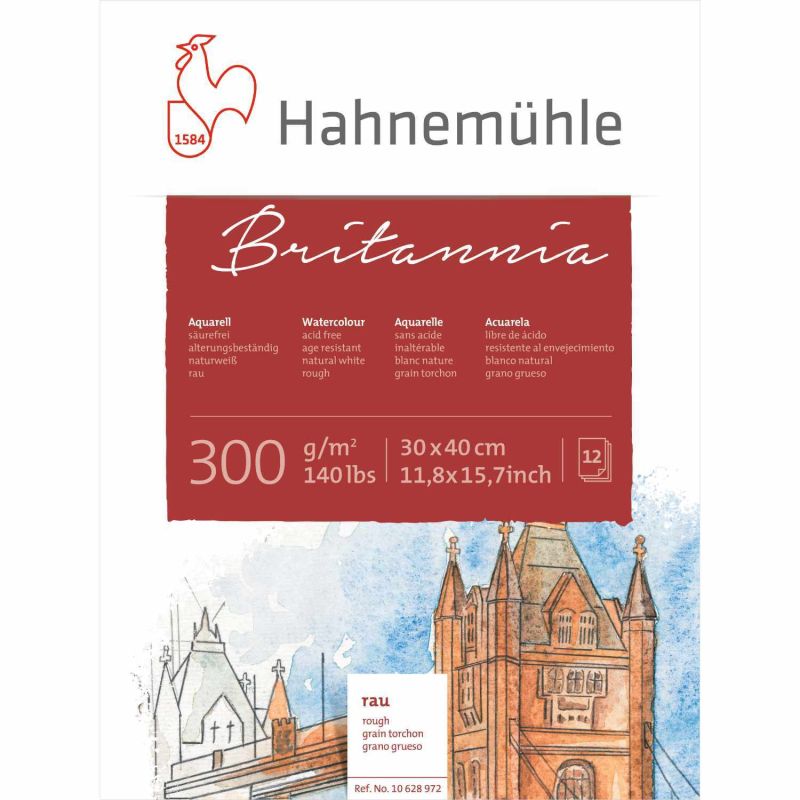 Aquarellblock Britannia rau 300g/m² 12 Blatt von Hahnemühle