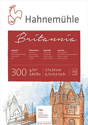 Hahnemühle Britannia Aquarellblock, raues naturweißes Aquarellpapier, 300 g/m², 12 Blatt, 17 x 24 cm von Hahnemühle