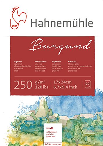 Hahnemühle Aquarellkarton Burgund, matt, 250 g/m², 17 x 24 cm, 20 Blatt von Hahnemühle