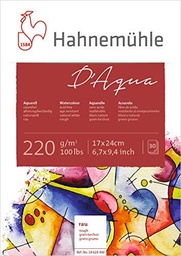 Hahnemühle Aquarellkarton D’Aqua rau 17 x 24 cm, 30 Blatt, 220 g/qm von Hahnemühle