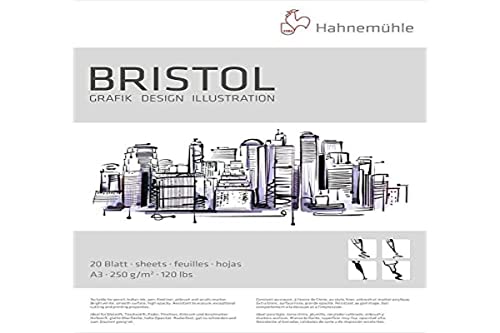 Hahnemühle Bristol Block DIN A3 - Hochwertiges Zeichenpapier für Künstler und Designer - 250 g/m², radierfest, glatte Oberfläche - Ideal für Entwürfe, Illustrationen und mehr von Hahnemühle