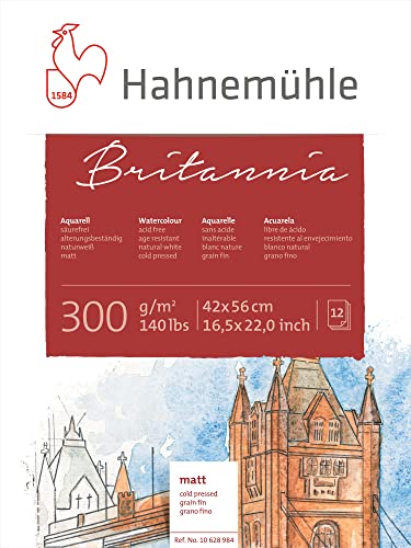 Hahnemühle Britannia Aquarellblock, mattes naturweißes Aquarellpapier, 300 g/m², 12 Blatt, 42 x 56 cm Hahnemühle Britannia Aquarellblock, mattes naturweißes Aquarellpapier, 300 g/m², 12 Blatt, 42 x 56 cm von Hahnemühle