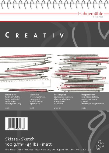 Hahnemühle Creativ Skizzenblock, mattes Zeichenpapier mit 100 g/m², naturweiß, 100 Blatt, DIN A3, spiralisiert Hahnemühle Creativ Skizzenblock, mattes Zeichenpapier mit 100 g/m², naturweiß, 100 Blatt, DIN A3, spiralisiert von Hahnemühle