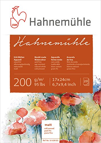 Hahnemühle Echt-Bütten Aquarellblock, 200 g/m², matte Oberfläche, 20 Blatt, 17x24cm von Hahnemühle