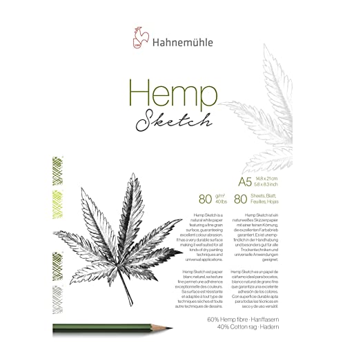 Hahnemühle Hemp Sketch, nachhaltiges Zeichenpapier, 80 g/m² schweres Hanfpapier, 80 Blätter, naturweiß, DIN A5 Hahnemühle Hemp Sketch, nachhaltiges Zeichenpapier, 80 g/m² schweres Hanfpapier, 80 Blätter, naturweiß, DIN A5 von Hahnemühle