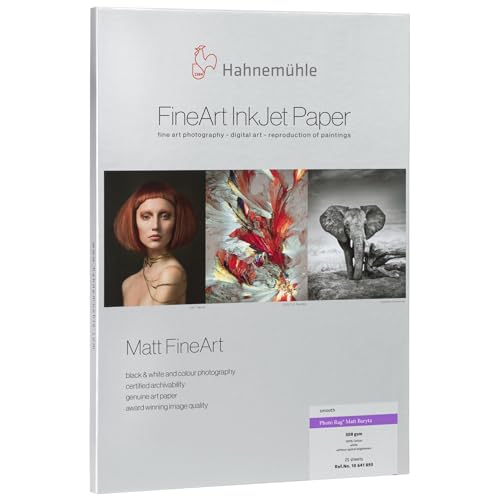 Hahnemühle Photo Rag® Matt Baryta, mattes Inkjet-Fotopapier, 100% Baumwolle, 308 g/m², weiß (210 x 297 mm) von Hahnemühle