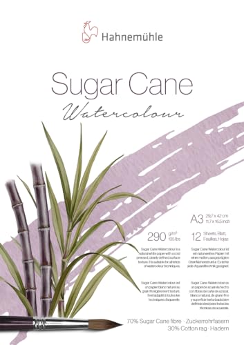 Hahnemühle Sugar Cane Watercolour, Aquarellpapier aus Zuckerrohr, 290 g/m², naturweiß, 12 Blatt (DIN A3) von Hahnemühle