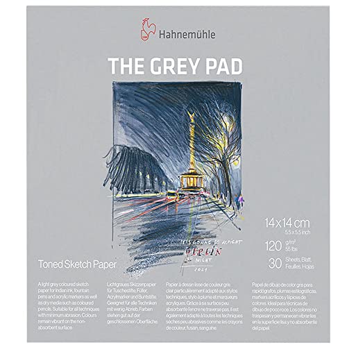 Hahnemühle The Grey Pad 120 g/m², 30 Blatt/60 Seiten, Skizzenblock, grau getöntes Papier, (14 x 14 cm) von Hahnemühle