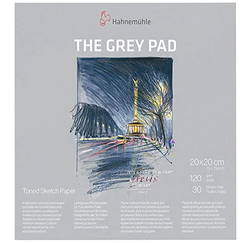Hahnemühle The Grey Pad 120 g/m², 30 Blatt/60 Seiten, Skizzenblock, grau getöntes Papier, (20 x 20) von Hahnemühle