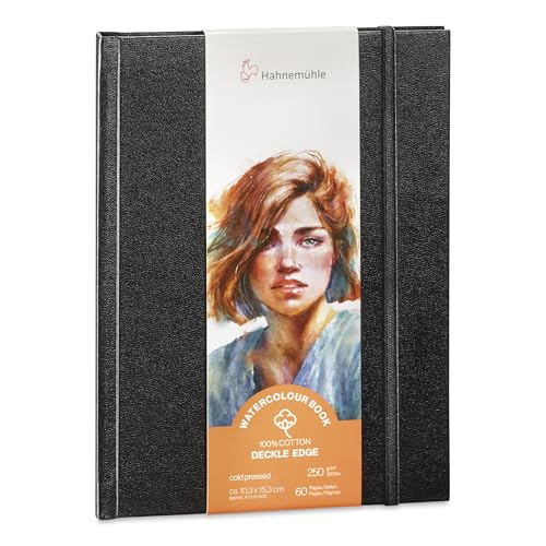 Hahnemühle Watercolour Book Deckle Edge, Aquarellbuch mit gerissenen Rändern, 100% Baumwolle, 250 g/m², matt, 30 Blatt/60 Seiten (ca. 10,3x15,3 cm/Portraitformat) von Hahnemühle