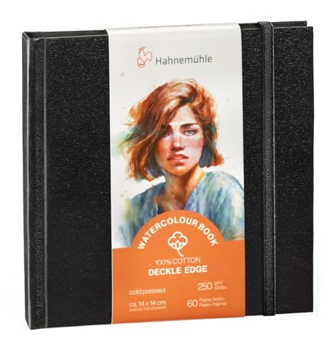 Hahnemühle Watercolour Book Deckle Edge, Aquarellbuch mit gerissenen Rändern, 100% Baumwolle, 250 g/m², matt, 30 Blatt/60 Seiten (ca. 14x14 cm) von Hahnemühle