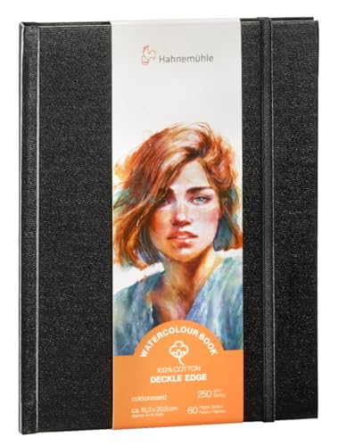 Hahnemühle Watercolour Book Deckle Edge, Aquarellbuch mit gerissenen Rändern, 100% Baumwolle, 250 g/m², matt, 30 Blatt/60 Seiten (ca. 15,3x20,5 cm/Portraitformat) von Hahnemühle