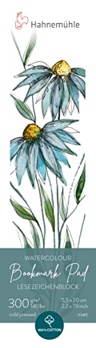 Hahnemühle Watercolour Bookmark Pad, Aquarell Lesezeichenblock, 100% Baumwolle, matt, 300 g/m², 5,5x20cm, 15 Blatt von Hahnemühle