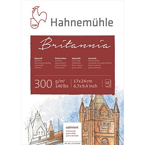 Hahnemühle Britannia Aquarellblock, satiniertes naturweißes Aquarellpapier, 300 g/m², 12 Blatt, 17 x 24 cm von Hahnemühle