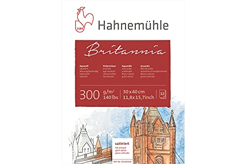 Hahnemühle Britannia Aquarellblock, satiniertes naturweißes Aquarellpapier, 300 g/m², 12 Blatt, 30 x 40 cm von Hahnemühle