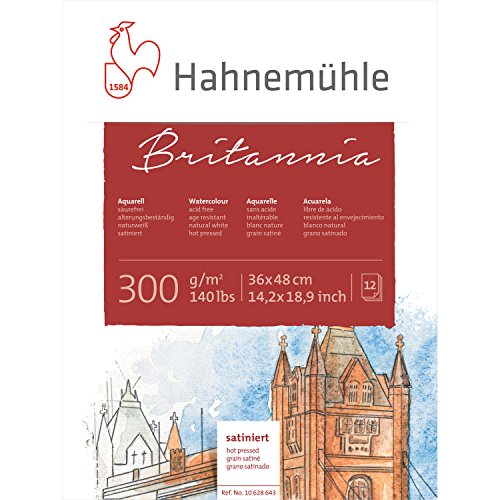 Hahnemühle Britannia Aquarellblock, satiniertes naturweißes Aquarellpapier, 300 g/m², 12 Blatt, 36 x 48 cm von Hahnemühle