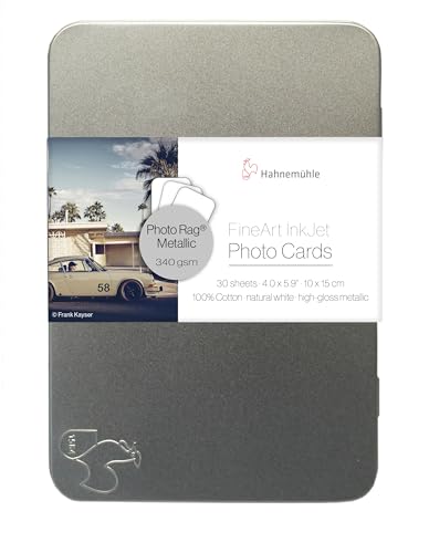 Hahnemuhle Photo Rag Metallic Inkjet Fotokarten, naturweiß, Hochglanz-Metallic-Finish, 340 g/m², 10,2 x 15 cm, 30 Blatt von Hahnemühle