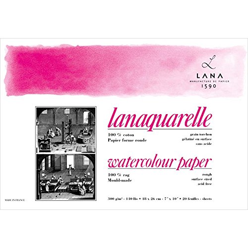 Lanaquarelle, 100 % Baumwolle, Aquarellblock, 300 g/m², raue Oberfläche, 20 Blatt, 23x31cm von Hahnemühle