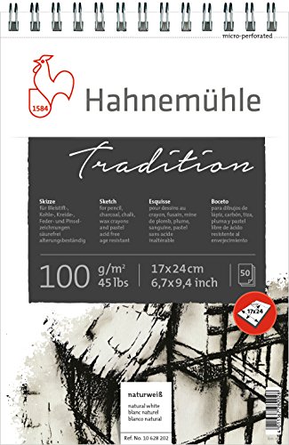 Hahnemühle Tradition Skizzenpapier, Zeichenblock mit 100 g/m², spiralisiert, 50 Blatt, 17x24 cm Hahnemühle Tradition Skizzenpapier, Zeichenblock mit 100 g/m², spiralisiert, 50 Blatt, 17x24 cm von Hahnemühle