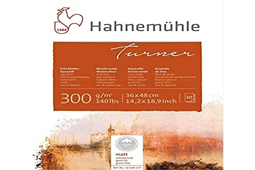 Turner Aquarellblock, 100% mattes Hadern Papier, 300 g/m², naturweiß, 10 Blatt, 36x48cm von Hahnemühle