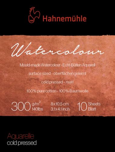 Watercolour, echt Bütten Block, 8 x 10,5 cm, 300g/m², 10 Blatt von Hahnemühle