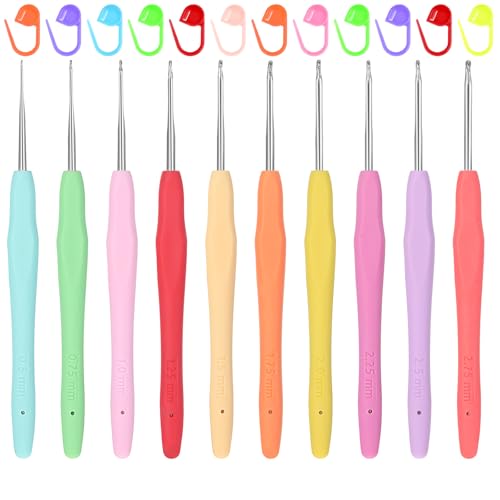 10 Stück Häkelnadeln Set Crochet Set Kleine Spitze-Häkelnadeln 0.5 mm-2.75 mm Häkelnadeln Mit Ergonomischem Softgriff Stricknadel Ultrafeine für Anfänger und Kinder 10 Stück Häkelnadeln Set Crochet Set Kleine Spitze-Häkelnadeln 0.5 mm-2.75 mm Häkelnadeln Mit Ergonomischem Softgriff Stricknadel Ultrafeine für Anfänger und Kinder von HaiFafafaing