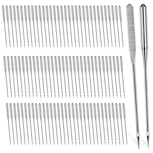 100 Stück Nähmaschinennadeln 75/11 Reguläre Spitze Overlock Nadeln Metall Universal Jersey Nadeln Universeller Nähmaschinen Nadel Set für Denim Leder Jeans Stretch Jersey Stoff von HaiFafafaing