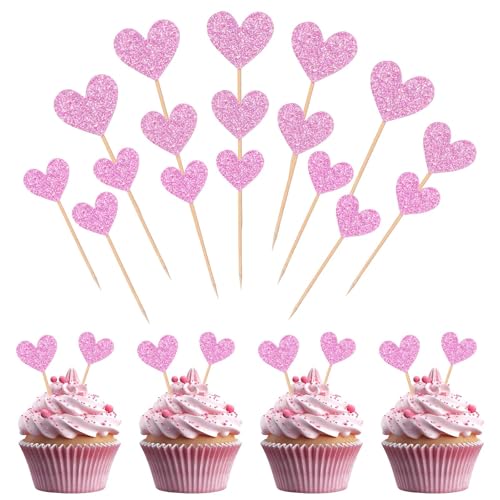 Cupcake-Topper mit Herzmotiv, 60 Stück, rosa süße Cupcake-Aufsätze, glitzernde Valentinstag-Kuchenaufsätze, Dekorationen, Valentinstag, Cupcake-Picks für Hochzeit, Verlobung, Brautparty, Babyparty Cupcake-Topper mit Herzmotiv, 60 Stück, rosa süße Cupcake-Aufsätze, glitzernde Valentinstag-Kuchenaufsätze, Dekorationen, Valentinstag, Cupcake-Picks für Hochzeit, Verlobung, Brautparty, Babyparty von HaiFafafaing