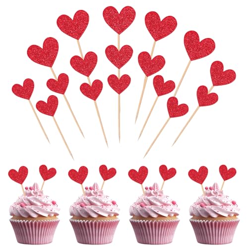 Cupcake-Topper mit roten Herzen, für Valentinstag, Cupcake-Topper, glitzernde süße Liebes-Kuchendekorationen, glitzernde Cupcake-Picks für Hochzeit, Verlobung, Brautparty, Babyparty, 60 Stück Cupcake-Topper mit roten Herzen, für Valentinstag, Cupcake-Topper, glitzernde süße Liebes-Kuchendekorationen, glitzernde Cupcake-Picks für Hochzeit, Verlobung, Brautparty, Babyparty, 60 Stück von HaiFafafaing