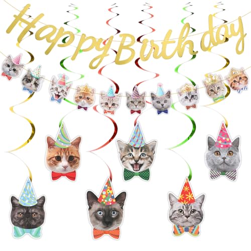 Geburtstagsparty-Dekorationen mit Katzenmotiven, Geburtstagsdekoration, Happy Birthday-Banner Girlande mit 6 hängenden Wirbel-Dekorationen, Miau-Katzen-Party-Dekorationen Geburtstagsparty-Dekorationen mit Katzenmotiven, Geburtstagsdekoration, Happy Birthday-Banner Girlande mit 6 hängenden Wirbel-Dekorationen, Miau-Katzen-Party-Dekorationen von HaiFafafaing
