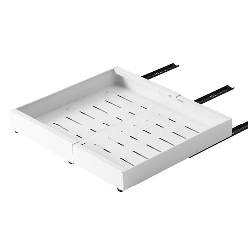 HaiYiZuhause Auszug Küchenschrank 42 cm Tief mit Kleber ohne Bohren 1 Stück Schubladen organizer ausziehbare Schublade Küche Kohlenstoffstahl Teleskopschublade erweiterbare Breite 32-52 cm, weiß von HaiYiZuhause