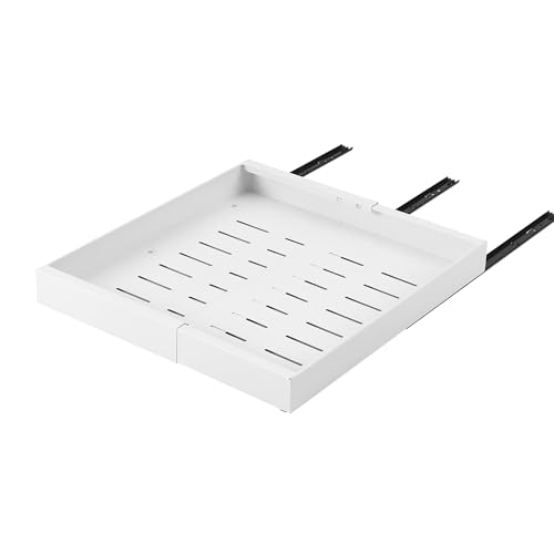 HaiYiZuhause Schubladenschienen 52 cm Tief mit Kleber ohne Bohren 1 Stück Schubladen organizer ausziehbare Schublade Küche Kohlenstoffstahl Teleskopschublade erweiterbare Breite 32-52 cm, weiß von HaiYiZuhause