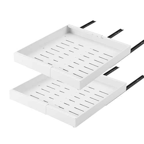 HaiYiZuhause Schubladenschienen 52 cm Tief mit Kleber ohne Bohren 2er-Pack Schubladen organizer ausziehbare Schublade Küche aus Kohlenstoffstahl Teleskopschublade erweiterbare Breite 32-52 cm, weiß von HaiYiZuhause