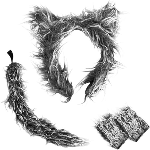 Elegantes Wolf Kostüm Set Für Kinder Weiche Wolle Stoff Tierstirnbänder Und Schwanz Für Halloween Und Themenpartys von Haiki