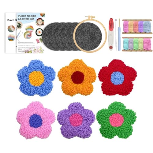 Haiki Stanznadel-Stickset mit 6 Blumenuntersetzern und wiederverwendbarem Werkzeug für Kinder und Erwachsene von Haiki