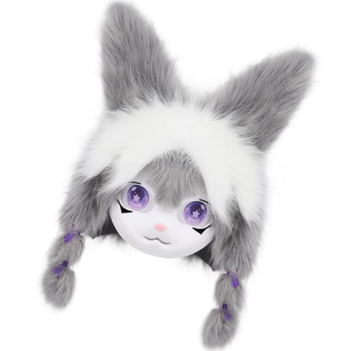 Plüsch-Hasen-Kopfbedeckung, Tierkaninchen-Kopf, Pelzanzug, Halloween, Maskerade, Cosplay, Kostüm, Zubehör, Kinder und Erwachsene, pelziger Tierkopf von Haiki