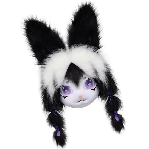 Plüsch-Hasen-Kopfbedeckung, Tierkaninchen-Kopf, Pelzanzug, Halloween, Maskerade, Cosplay, Kostüm, Zubehör, Kinder und Erwachsene, pelziger Tierkopf von Haiki