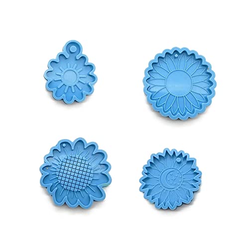 Silikonform mit Blumenmotiv, glänzend, für Schlüsselanhänger, Anhänger, Epoxidharz, Gießform mit Loch, 4 Stück von Haiki