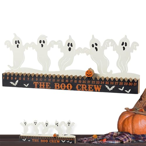 Holz Halloween Countdown Kalender | Deko Für Innenbereich,Holzkalender Mit 31 Tagen Und Figuren Deko Für Zimmer Schreibtisch Nachttisch von Hailerio