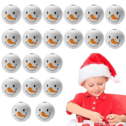 Holzperlen, Schneemannperlen, Holzperlen Mit Gesicht Weihnachts, Perlen Mit Loch Holzperlen, Holzperlen Mit Gesicht 2 Stile Holzkugeln Für Weihnachtsdekoration von Hailerio
