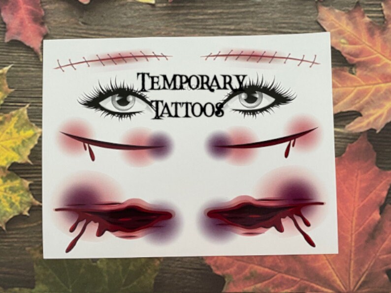 Set Halloween Augen Narben Blutstiche Schnitte Temporäre Tattoo Party Taschen Tt009 Tattoos von Hailthenails