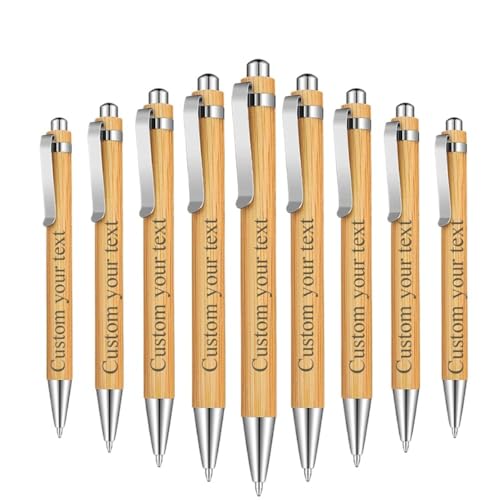 Personalisierter einziehbarer Bambus-Kugelschreiber aus Holz, schwarze Tinte, gravierter Kugelschreiber, individueller Name, Text, Logo, Stifte für Geschenke, Schreiben, Büro, Schulbedarf (50 Stück) von Hainadian