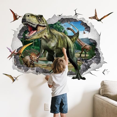 3D Wandtattoo Dinosaurier,Groß Dinosaurier Wandaufkleber Junge Tyrannosaurus Rex Wandsticker Wanddeko für Kinderzimmer Jungen Schlafzimmer Spielzimmer von Hainue
