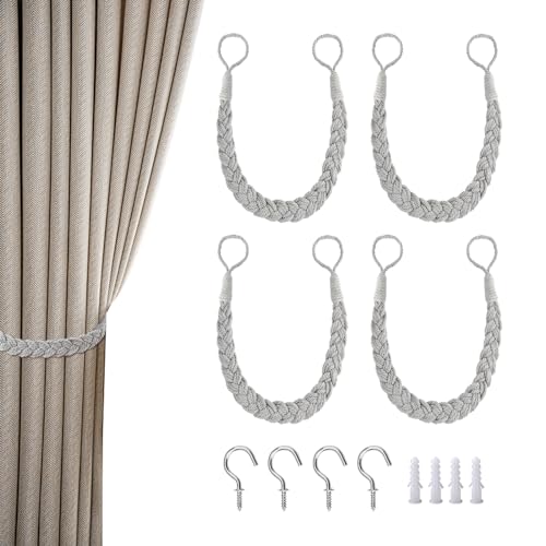 4 Stück Vorhang Raffhalter, Gardinen Raffhalter, Vorhangband, Gardinenhalter Raffhalter, Vorhang Binder, Curtain Rope Buckle, Gardinen Zusammenbinden, Geeignet für Familien Oder Hallen (Grau) von Hainue
