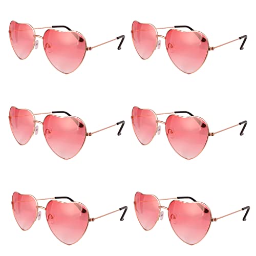 6 Stück Herz Sonnenbrille, Hippie Brille Damen Valentinstag Herz Sonnenbrille Retro Kostüm Brille für Damen 70er 80er 90er Kostümparty Rock Party Hochzeit Geschenk Karneval Partybrille von Hainue