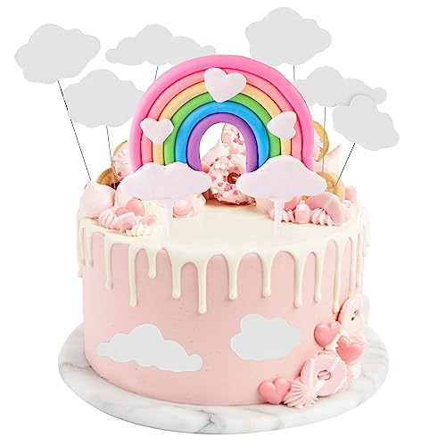 7 Stück Tortendeko Geburtstag Regenbogen Kuchendeko Wolke Geburtstag Cake Topper Macaron Kuchen Deko Happy Birthday für Kuchen Dekoration Kinder Mädchen Junge von Hainue