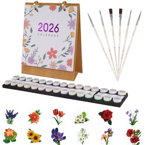 Malen Nach Zahlen Kalender 2026,DIY Malen Nach Zahlen Tischkalender für Enthält 12 Verschiedene Blumen, mit Pinsels Acrylfarbe und Base für Zuhause Büro Geschenke und Home Haus Deko Malen Nach Zahlen Kalender 2026,DIY Malen Nach Zahlen Tischkalender für Enthält 12 Verschiedene Blumen, mit Pinsels Acrylfarbe und Base für Zuhause Büro Geschenke und Home Haus Deko von Hainue