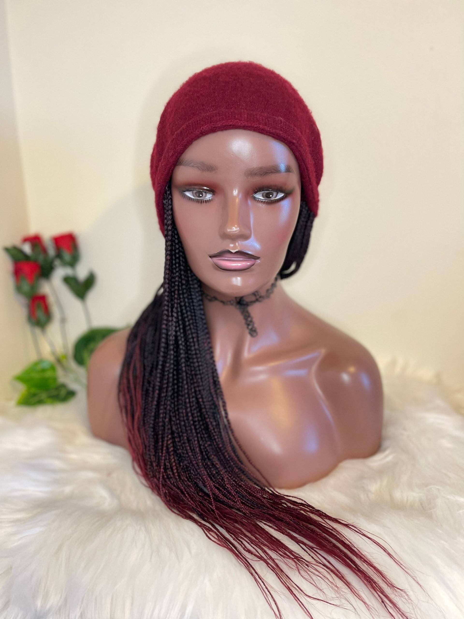 Rote Baskenmütze Braided Hat Perücke | Hut Mit Flecht Haar Befestigt Chemo Brading Haar| Alopecia |Individuelle Geflochtene von HairAndWigsByCaphy
