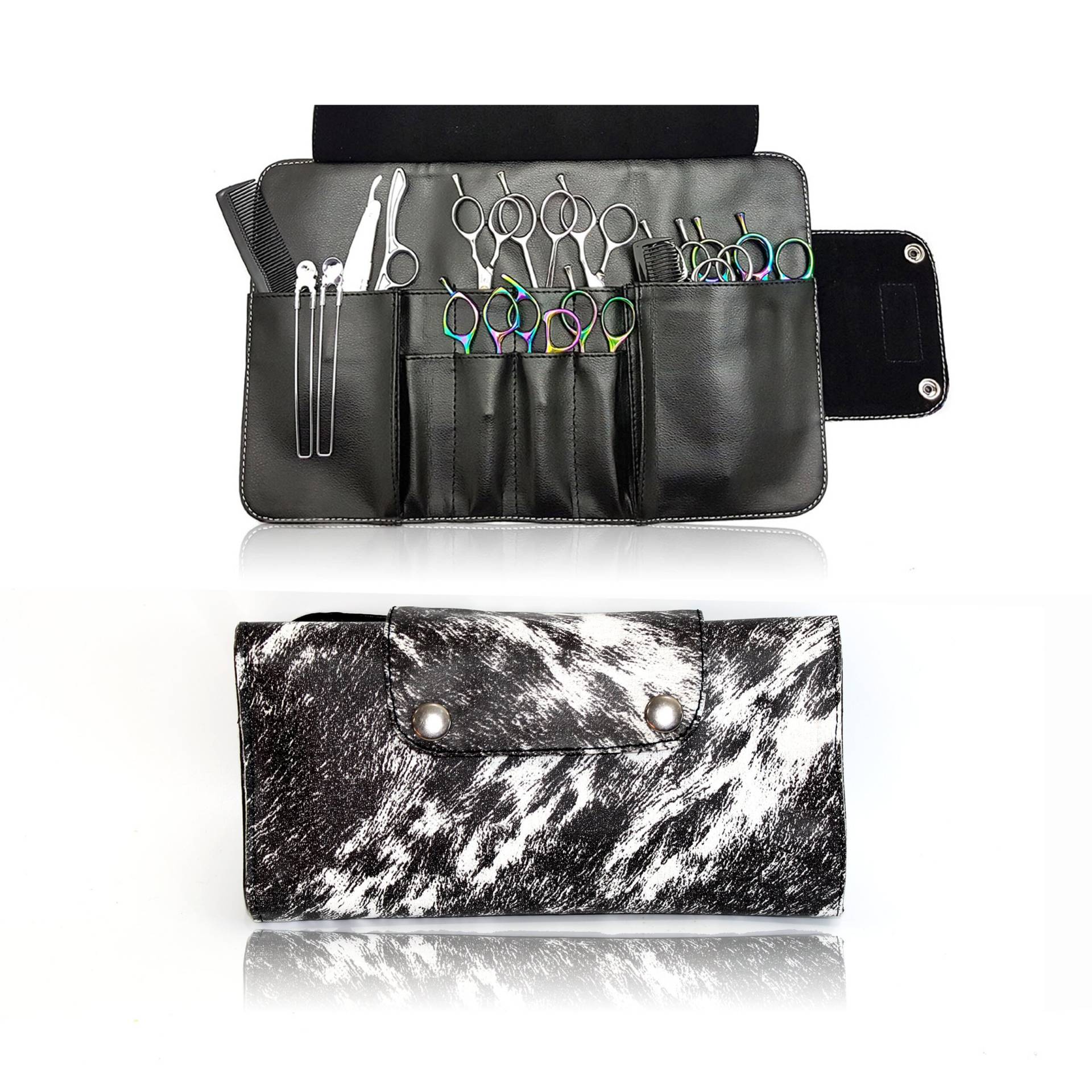 Designer Friseurscheren-Koffer Werkzeugrolle - Shear Aufbewahrungsmappe B&w Ch von HairdressingPouches